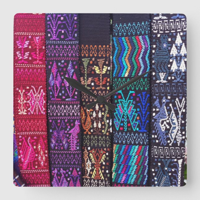 Guatemalan textile designs square wall clock (Front)