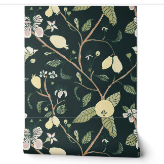 Guava Fruit - Trailing Floral - Deep Dark Green Wallpaper