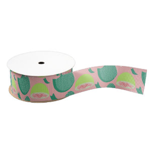 Guava Greenery Pink Green Fruit Pattern Grosgrain Ribbon