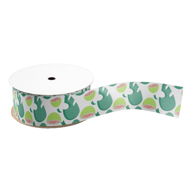 Guava Greenery Pink Green Fruit Pattern Grosgrain Ribbon (Spool)