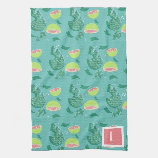 Guava Greenery Pink Green Fruit Pattern Kitchen Towel (Vertical)