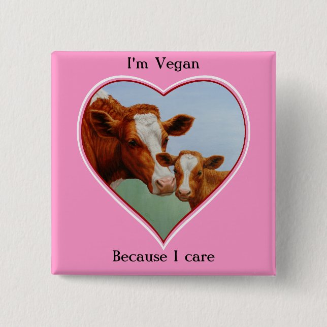 Guernsey Cow and Calf Vegan 2 Inch Square Button (Front)