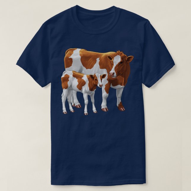 Guernsey Cow and Cute Calf T-Shirt (Design Front)
