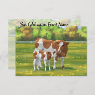 Guernsey Cow & Cute Calf in Summer Pasture Invitation