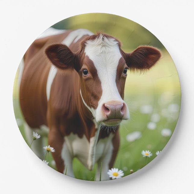 Guernsey Cow In Daisy Field Paper Plate (Front)