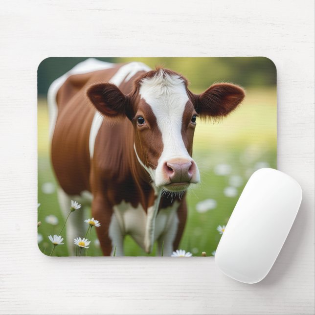 Guernsey Cow In Wildflower Field Mouse Pad (With Mouse)
