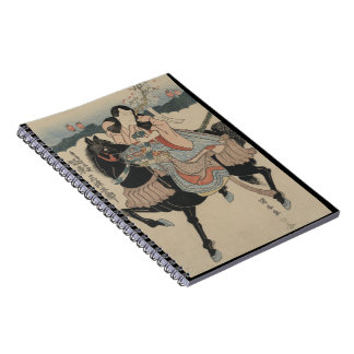 Guerrier japonais et son carnet riant de cheval