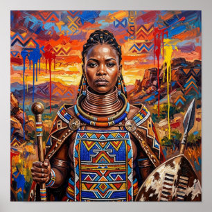 Guerrière reine africaine, Art mural de femme noir