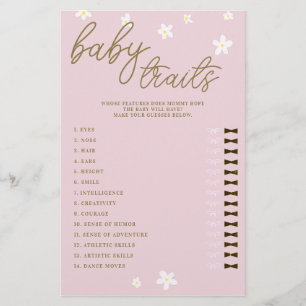 Guess Baby Features Shower Game Boho Daisies Pink Flyer
