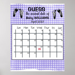 Guess Due Date Calendar Baby Footprints Poster