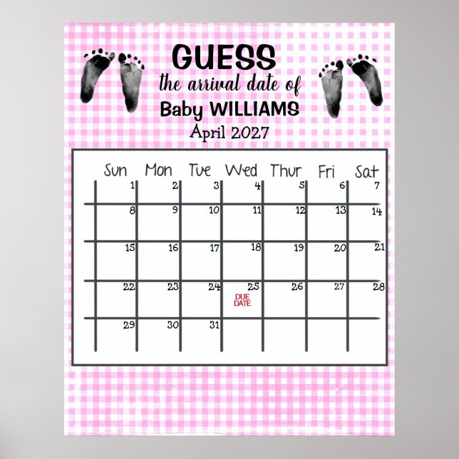 Guess Due Date Calendar Baby Footprints Poster (Front)