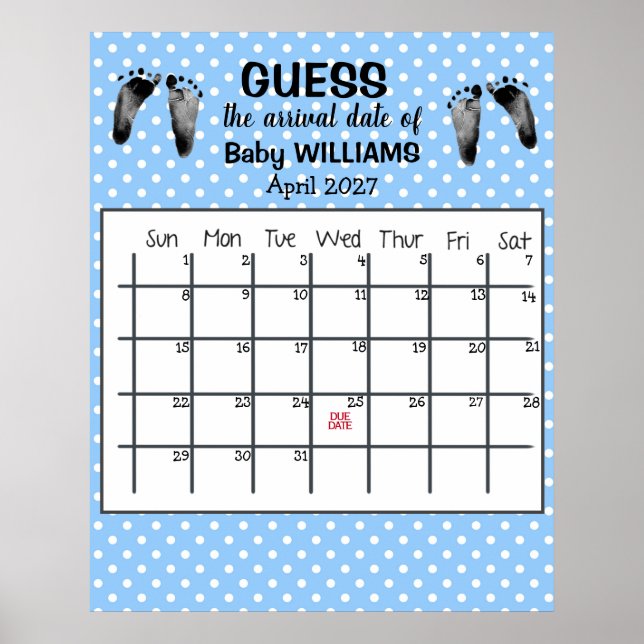 Guess Due Date Calendar Baby Footprints Poster (Front)