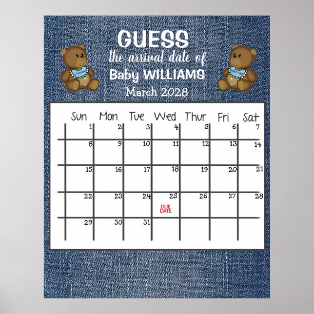 Guess Due Date Calendar Baby Girl Poster (Front)