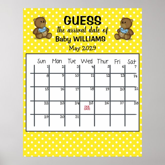 Guess Due Date Calendar with Bears Poster (Front)