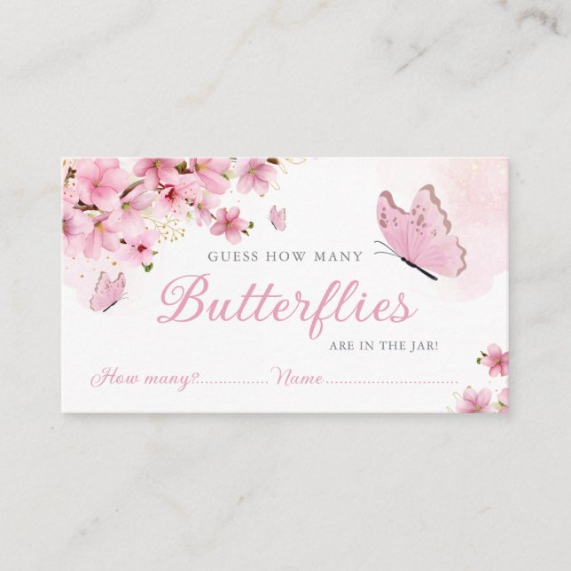 guess how many butterflies baby shower game enclosure card (Front)