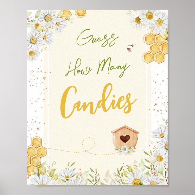 Guess How Many Candies Bee Bumblebee Baby Shower Poster (Front)