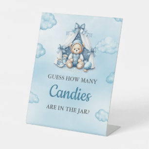 Guess How Many Candies Game Teddy Bear In Tent Pedestal Sign