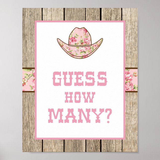 Guess How Many Cowgirl Baby Shower Sign (Front)