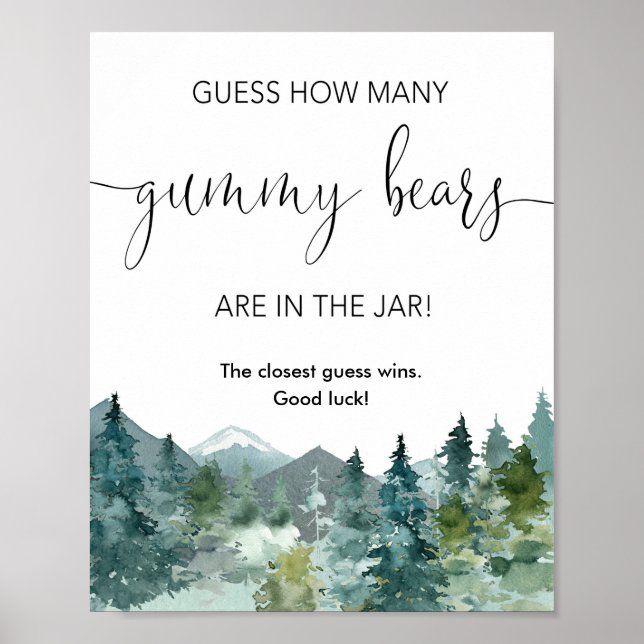 Guess how many gummy bears game rustic mountains poster (Front)