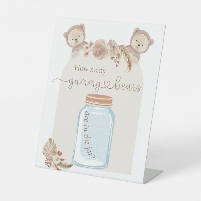 Guess How Many Gummy Bears in Jar Baby Shower Game Pedestal Sign (Front)