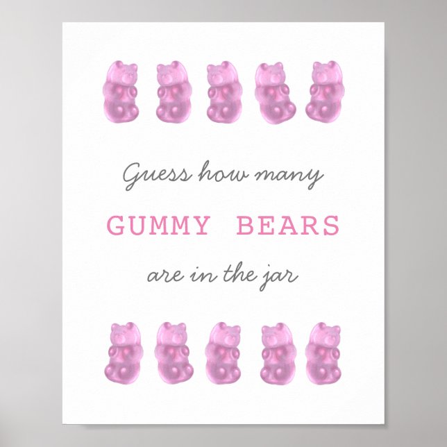 Guess How Many Gummy Bears Pink Game Sign (Front)