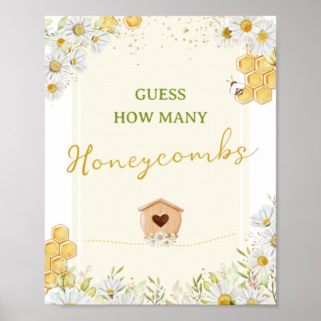 Guess How Many Honeycombs Bumblebee Baby Shower Poster (Front)