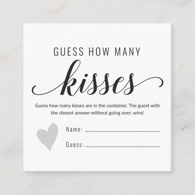 Guess how many kisses bridal Shower game Enclosure Card (Front)