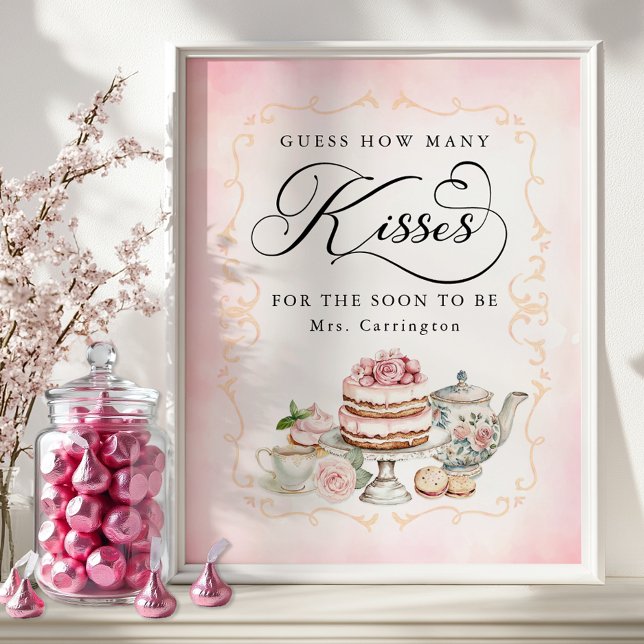 Guess How Many Kisses Bridal Shower Sign (Bridal Shower Game Sign)