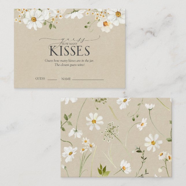 Guess How Many Kisses Daisy Bridal Shower Game Enclosure Card (Front/Back)