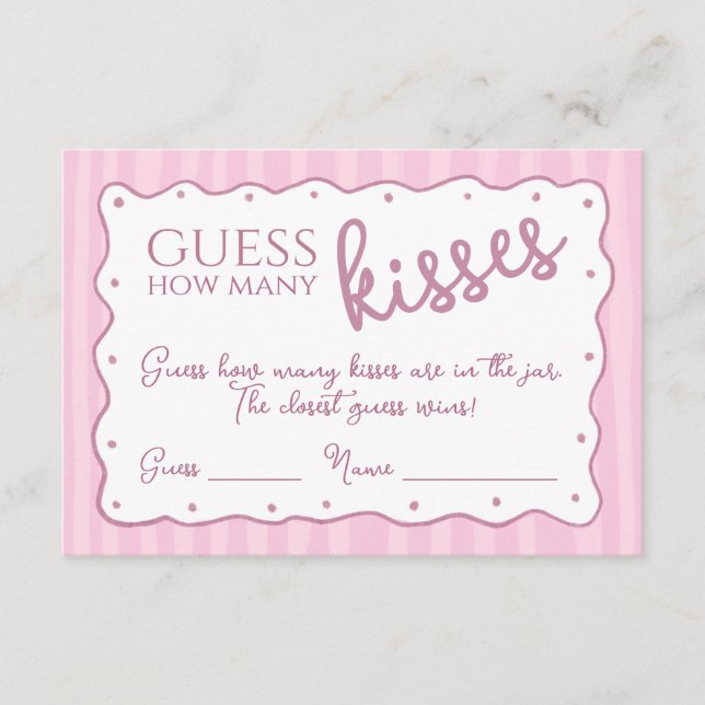 Guess How Many Kisses Game Pink Striped Card (Front)