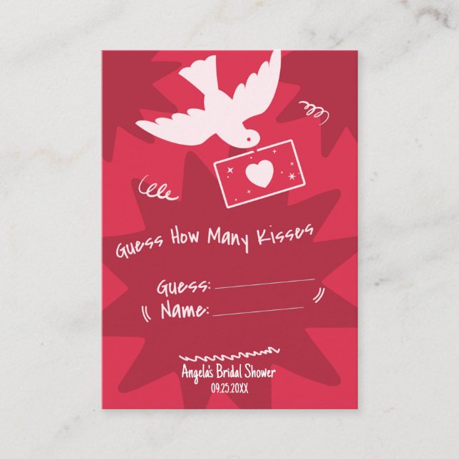 Guess How Many Kisses Game White Dove Love Letter  Enclosure Card (Front)