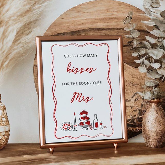 Guess How Many Kisses Italian Red Bridal Shower Poster (Creator Uploaded)
