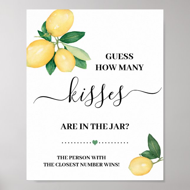 Guess How Many Kisses Lemons Shower Game Sign (Front)