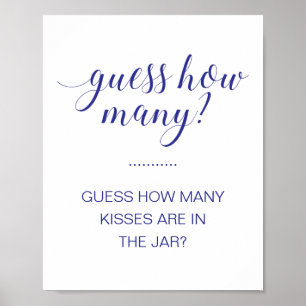 Guess How Many Kisses Navy Blue Bridal Shower Game Poster