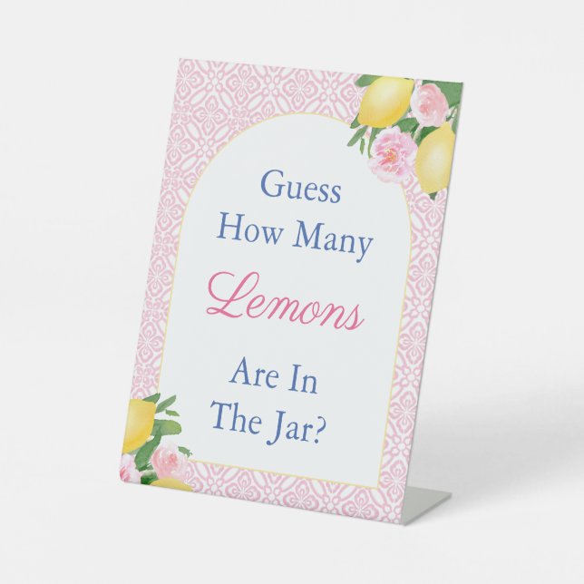 Guess How Many Lemons Bridal Shower Game Pedestal Sign (Front)