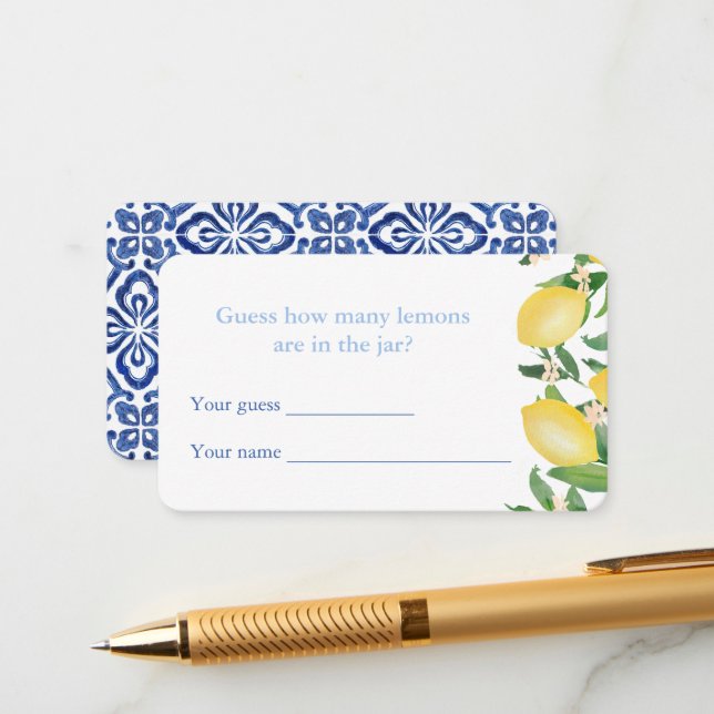 Guess How Many Lemons Wedding Shower Game Card (Front/Back In Situ)