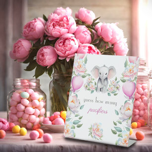 Guess How Many Pacifiers Baby Elephant Peonies Pedestal Sign