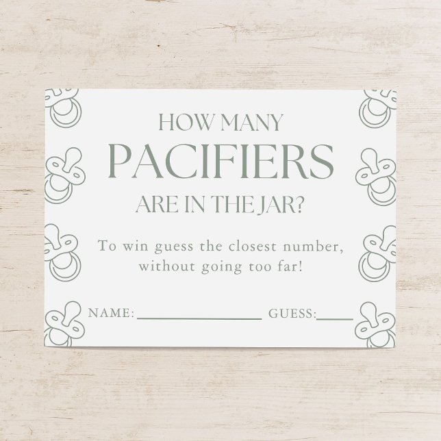 Guess How Many Pacifiers Sage Baby Shower Game Enclosure Card (Creator Uploaded)