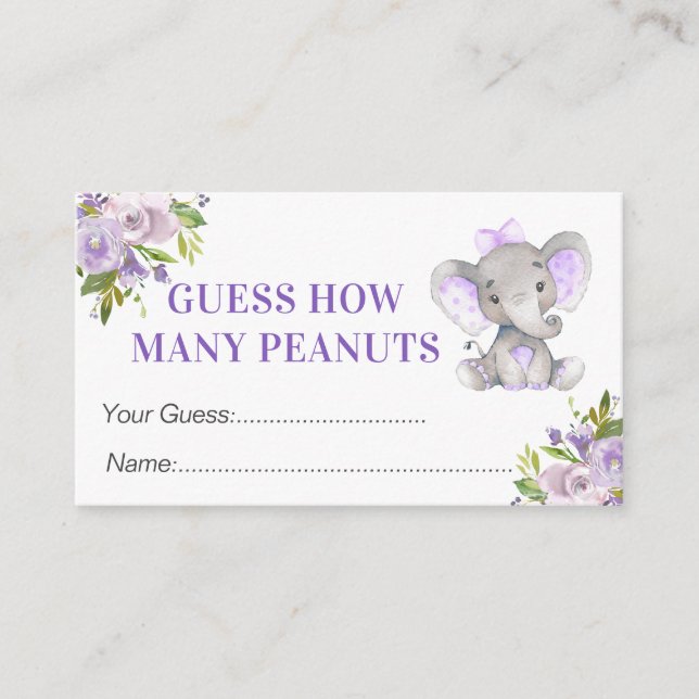 Guess How Many Peanuts Elephant Baby Shower Game Enclosure Card (Front)