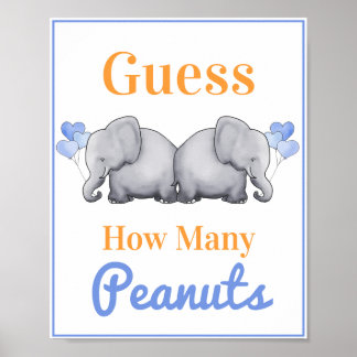 Guess How Many Peanuts Elephant Twins Baby Shower  Poster
