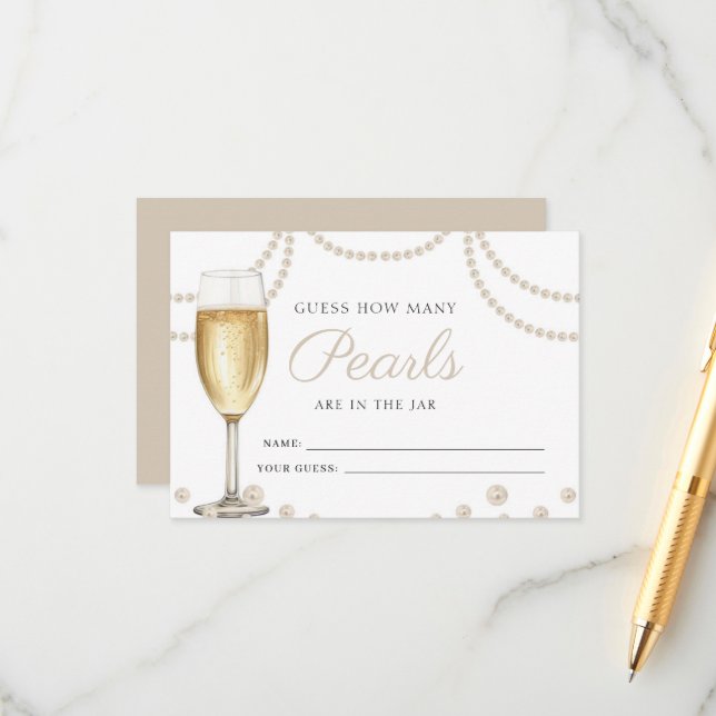 Guess How Many Pearls Prosecco Bridal Shower Game  Enclosure Card (Front/Back In Situ)