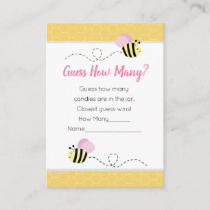 Guess How Many Pink Bumble Bee Baby Shower Game Enclosure Card