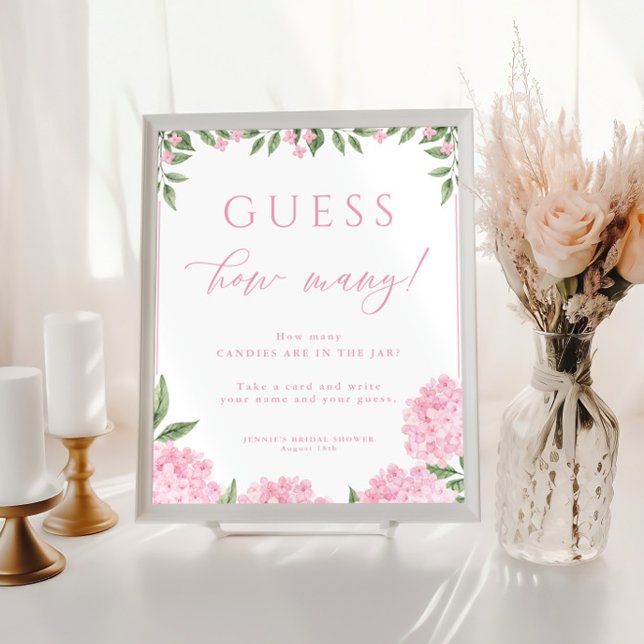 Guess How Many Pink Hydrangea Shower Game Poster (Creator Uploaded)