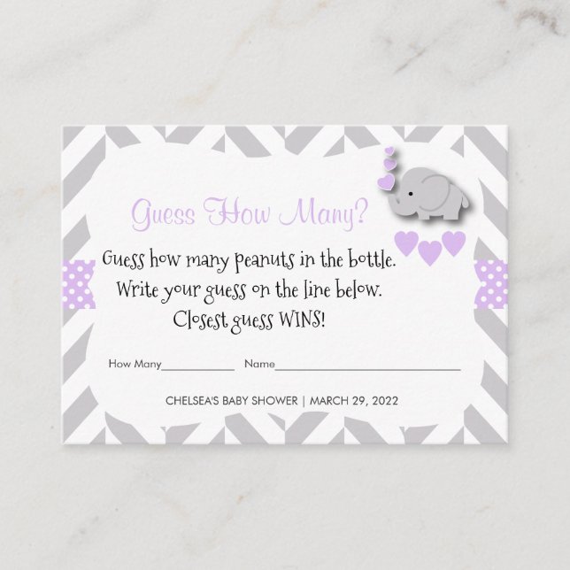 Guess How Many - Purple Elephant Enclosure Card (Front)
