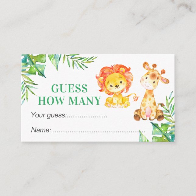Guess How Many Safari Baby Shower Birthday Game Enclosure Card (Front)