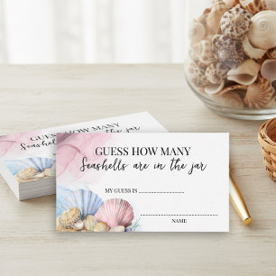 Guess How Many Shells Pink Blue Coastal Game Card