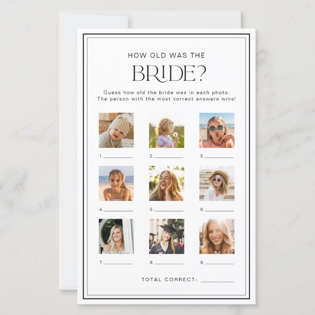 Guess How Old Was The Bride Photo Game (Front)