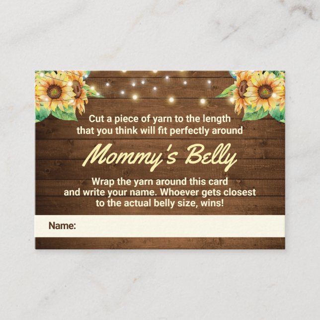 Guess Mommys Belly Game Card Sunflower Baby Shower (Front)