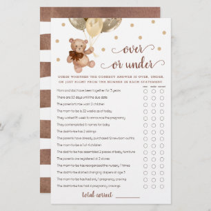 Guess Over or Under Game Baby Shower Teddy Bear 