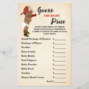 Guess Right Price AA Firefighter Baby Shower Game Flyer